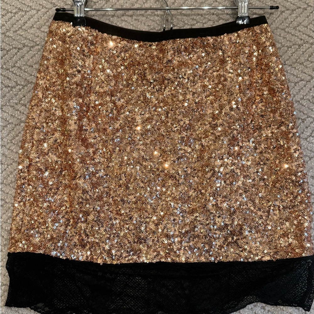 Zadig & Voltaire Sparkling Gold Mini Skirt with Black Lace
